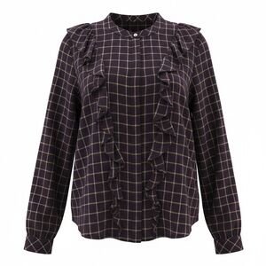 Madewell Ruffle Front Windowpane Plaid Shirt Sz L